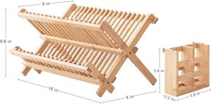 Escurridor Plegable de Bambú LUMINA de 2 Niveles, Escurridor Plegable para Utensilios de Cocina, Juego de Cubiertos, Escurridor de Platos con Soporte para Utensilios - Product Image 3