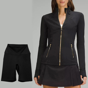 Con logo 1:1 Esattamente come il marchio originale, Set da donna con giacca a collo alto e pantaloncini, in tessuto morbido come il burro, per yoga e fitness - Product Image 1