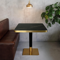 Table de bistrot élégante avec plateau en marbre noir et bordure dorée, pour restaurant, café, hôtel, vente en gros, directement de l'usine, sur mesure