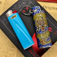 Véritable Usine Vente en Gros de Dragon Lumineux en Émail pour Briquet J3 Boîtier Jetable en Métal Plaqué Or Plaqué Argent