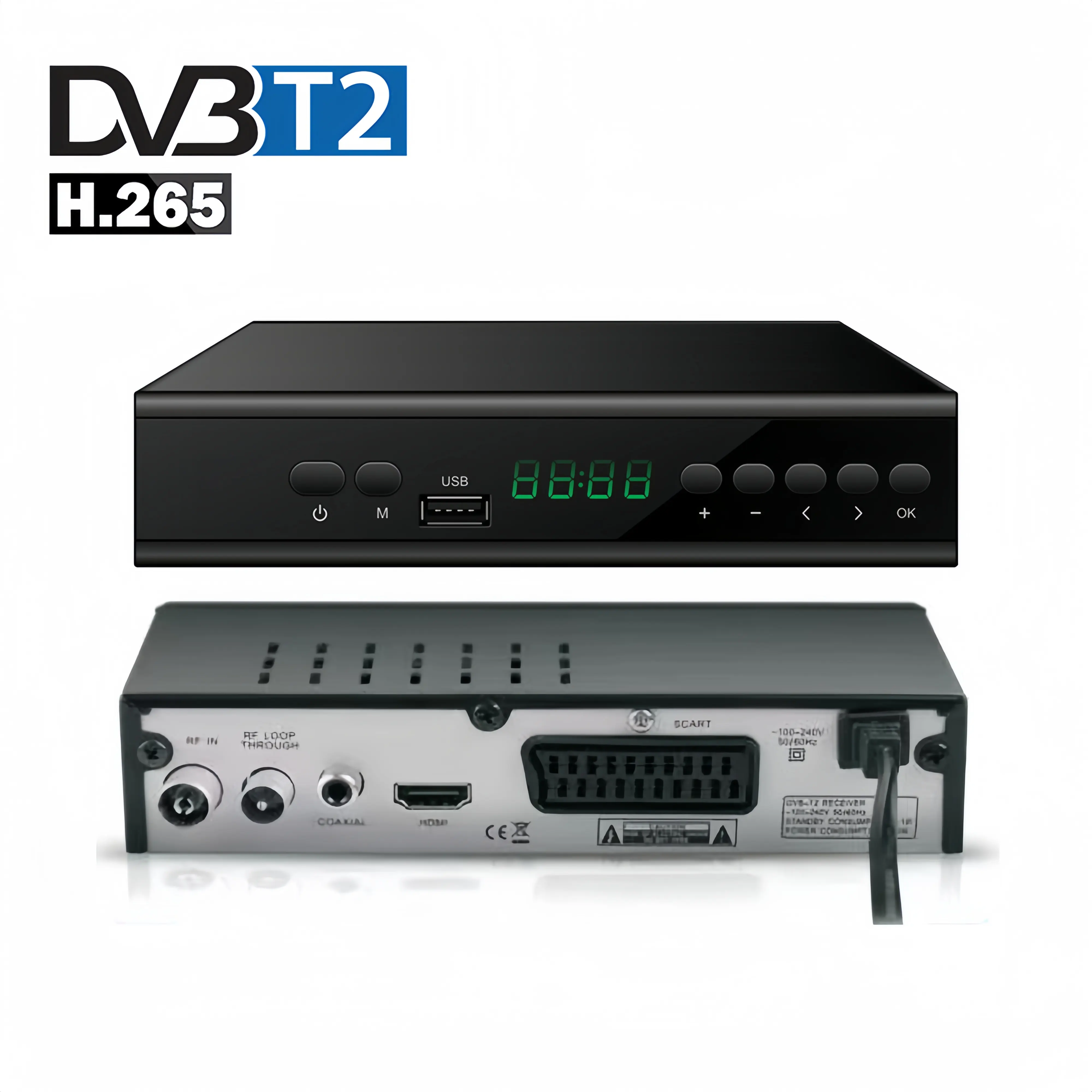 DVB-T2 OEM & ODM Espanha Alemanha Itália Venda quente H.265 HEVC 168 MM TDT Decodificador Conjunto Top Box Receptor Digital Terrestre com UE Scart