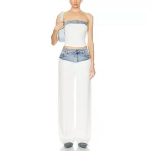 Nuevo Conjunto de Mezclilla para Mujer: Top Corto sin Tirantes con Escote Sexy y Jeans de Pierna Ancha de Talle Alto con Lavado Ácido - Product Image 2