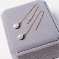 Ensemble de bijoux en perles d'eau douce de forme riz 8-9 mm AAA, argent S925 plaqué or, collier à chaîne, boucles d'oreilles, pendentif 45 cm, unisexe