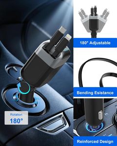 Cargador de <span class=keywords><strong>Coche</strong></span> Retráctil de 87W, Cargador USB para Encendedor de Cigarrillos - Product Image 4