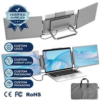 Layar Portabel Lipat SIBOLAN 14 Inci, Layar Ganda Eksternal, Monitor Portabel Tiga Layar untuk Ekstensi Monitor Laptop