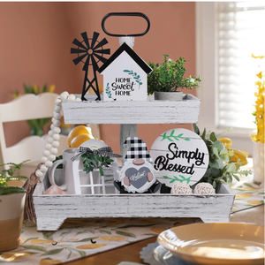 Plateau de service en bois rustique blanc à 2 niveaux avec poignée en métal, fait à la main, écologique, peint, décoratif, cadeau de mariage pour la cuisine - Product Image 6