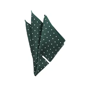 China Supplier Wholesale Mens Fashion Classic Polka Dot White Handkerchief 100% Silk Woven Hunter Green Pocket Squares For Men