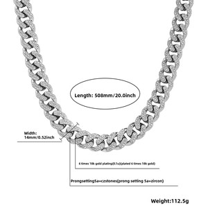 Cadena Cubana Unisex Clásica Personalizada de 14mm de Una Sola Fila, Estilo Europeo Americano, de Moda, Superventas para Raperos - Product Image 4