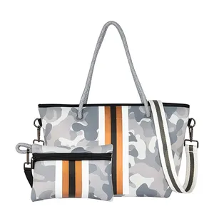 Custom Printed Logo Camouflage Thicken Handbag Women Shoulder Bag Neoprene Waterproof Beach Tote Bag