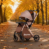 Poussette Bébé Bicolore Beige Marron avec Jantes Dorées Pliage Compact pour Usage Quotidien