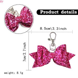 Llavero de Mosquetón con Lazo de Lentejuelas Rosa QQ, Llavero Portátil de Moda con Forma 3D, Material de Poliéster - Product Image 2