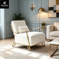 Fauteuil moderne de luxe avec structure métallique, coussin haute densité, revêtement en tissu, chaise individuelle pour l'intérieur et l'extérieur, idéal pour la détente