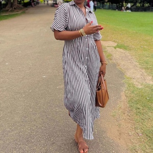 ชุดเดรสคาร์ดิแกนลายทางแขนสั้นทรงหลวมสไตล์แอฟริกันสำหรับผู้หญิง - แฟชั่นไซส์ใหญ่ - Product Image 3