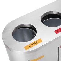 Poubelle de recyclage ovale en acier inoxydable 84L à 4 compartiments, avec code couleur, pour aires publiques d'aéroport