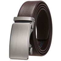 Ceinture en cuir véritable pour homme avec logo personnalisé du fabricant, boucle automatique en alliage de zinc, ceinture à cliquet en cuir de vachette pour homme