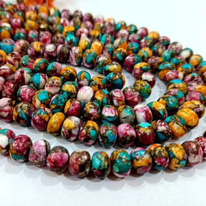 Perles rondes en nacre de Mohave rose, bleu, cuivre et turquoise, 8 mm, brin de 7 pouces - Product Image 1