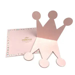 Kartu Pesta Ulang Tahun Anak, Desain Mahkota Pangeran Putri Biru, Merah Muda untuk Undangan