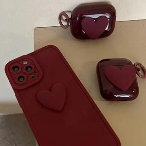 Étui pour écouteurs Apple AirPods 4ème génération, rouge vin, cœur, protection intégrale, antichoc - Product Image 3