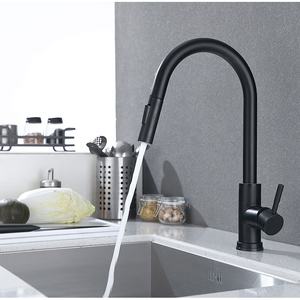 Populaire moderne SUS304 en acier inoxydable noir brossé capteur tactile robinet extractible pulvérisateur d'<span class=keywords><strong>évier</strong></span> de cuisine à deux fonctions - Product Image 3