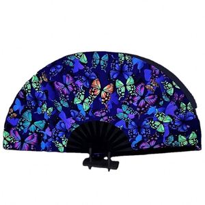 Abanico Plegable de Bambú Grande de 13 Pulgadas con Impresión Personalizada y Luz UV Holográfica, Accesorio para Fiestas y Festivales, Ideal para Regalo - Product Image 2
