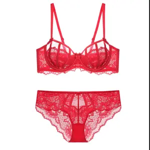 French lace underwear for women sexy, ultra-thin, large chest, small size bra, anti sagging, adjustable bra set