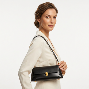 <b>Black</b> <b>Patent</b> Leather Shoulder Bag Underarm <b>Handbag</b> Flap Lock Purse for Daily Commuting - Product Image 3