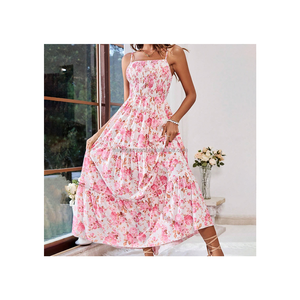 Nouvelle mode robes décontractées à fleurs col en V longue robe d'été vacances sexy robe de plage à fleurs pour femmes - Product Image 1
