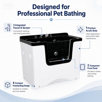 Baignoire de toilettage pour animaux de compagnie en acrylique noir et blanc, gain de place, pour usage commercial