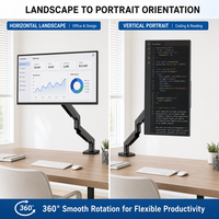 Support mural ergonomique à double bras pour moniteur, avec ressort à gaz, mouvement complet, VESA 100x100mm, capacité de charge 10kg, pour postes de travail de bureau