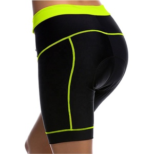 Pantalones Cortos de Ciclismo para Mujer, Cintura Media, Color Negro con Ribete Verde Neón, Poliéster Impermeable, Cierre de Cremallera, 140g, Secado Rápido, Transpirables, Corte Regular - Product Image 2