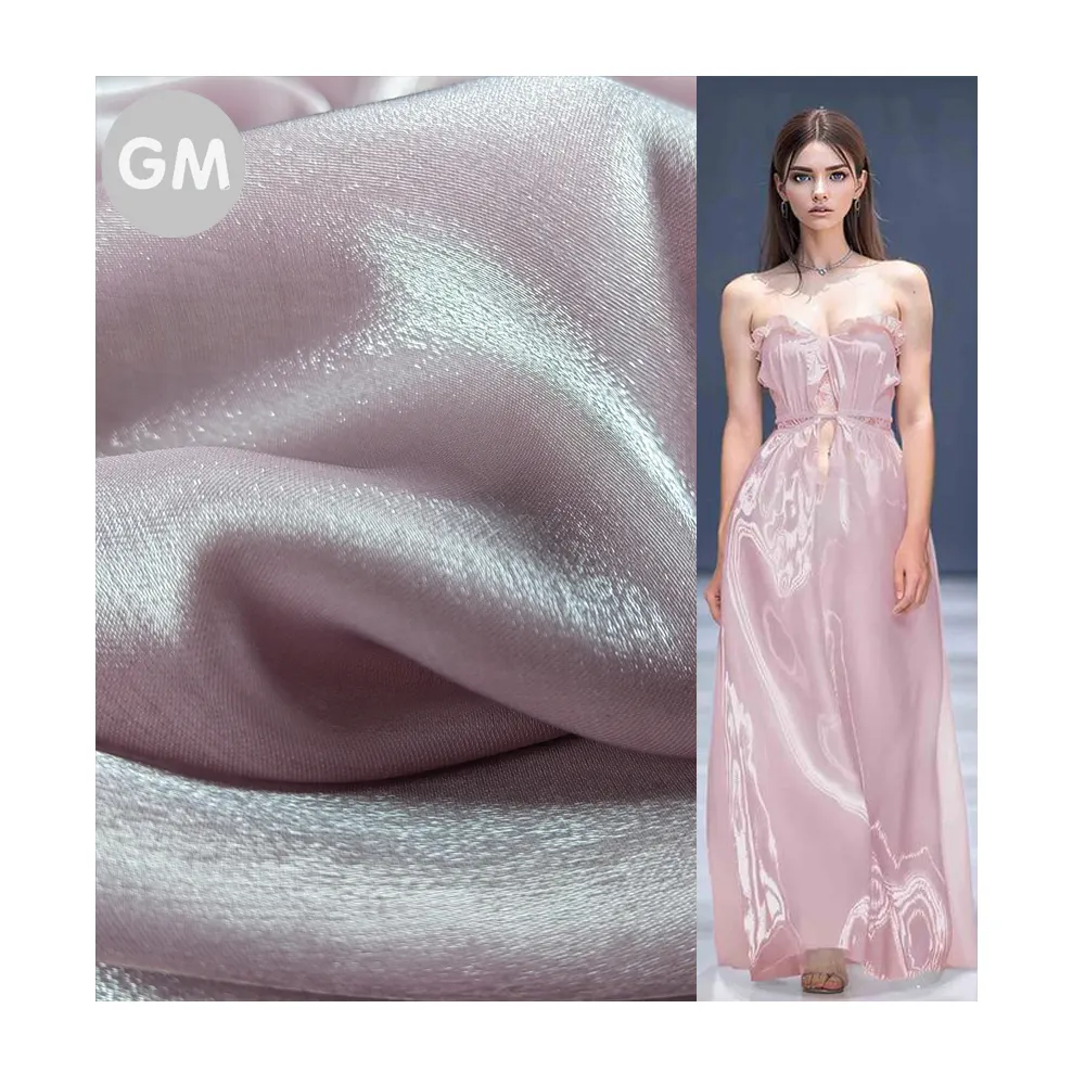 Helder Glanzende Vloeibare Organza 100 Polyester Crinkle Chiffon Stof Voor Het Maken Van Jurk Metallic Kristallen Stof