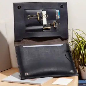 纯素食皮革旅行组织者磁性13英寸笔记本对开笔记本皮革袖子pu对开笔记本电脑和平板电脑文件夹