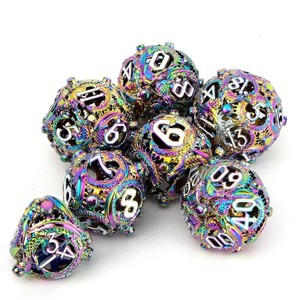 Juego de dados de Metal de dragón redondo colorido de 7 piezas, juego de dados huecos de varios lados adecuado para juegos de mesa RPG de rol y juegos de cartas - Product Image 3