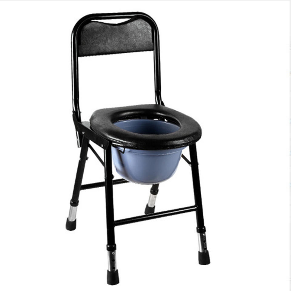 Portable Toilet Chair Adjustable Height Black Foldable For Elderly And ...