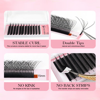 Extensions de Cils en Forme de W 3D 4D 5D 6D, Marque Privée Personnalisée, Matte Wispy C D L Lu Curl Double Tips, Volume Clover