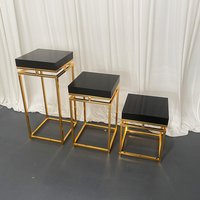 Ensemble de 3 supports à gâteaux Simpson en métal plaqué or + MDF, dessus blanc/noir, pour anniversaires, mariages, fêtes, décorations de table de desserts, événements, brillance