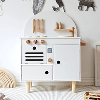 Cuisine de jeu en bois pour enfants, design nordique en arc, avec ustensiles, four et évier, 3 couleurs, pour tout-petits, CE CPC, vente en gros, OEM, personnalisable