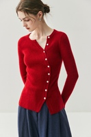 Cardigan en cachemire 100% tricoté pour femme, col en V, pull ajusté, veste de couleur unie