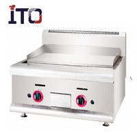 Plaque de cuisson professionnelle à gaz de comptoir, 2 brûleurs, GPL, avec plaque épaissie pour Teppanyaki, Burgers et Barbecue