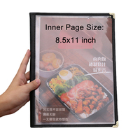 JINDA 701A 8.5''x11'' Couvertures de menu haut de gamme en cuir PU et PVC transparentes, coins noirs et dorés, pour restaurants, hôtels, cafés
