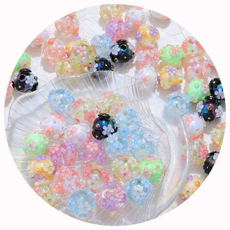 16mm Diamonds small flowers hydrangeas acrylic beads DIY handmade jewelry mobile phone chains car hangings accessories materials