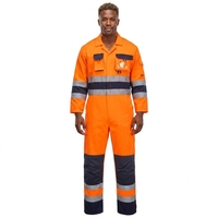 Combinaison de travail réfléchissante haute visibilité, combinaison de sécurité fluorescente avec poches poitrine pour la construction, vêtements de travail une pièce