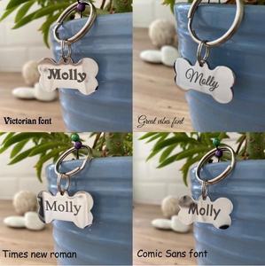 Collar de grabado de metal de acero inoxidable con logotipo personalizado, placa de identificación para perros, hueso en blanco - Product Image 6