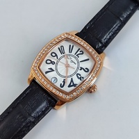 Montre-bracelet à quartz carrée SPARKTIME en or rose, style professionnel et élégant, avec bracelet en cuir, couronne sertie de diamants, lunette en saphir, étanche