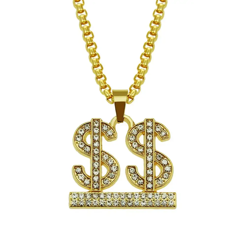 Hip Hop Rap Goud Kleur Dubbele Dollar Hanger Ketting Ketting Accessoires Hip Hop Sieraden Geld Voor Vrouwen/Mannen Bling sieraden