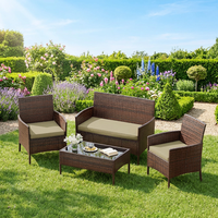 Ensemble de salon de jardin 4 pièces en rotin PE résistant aux intempéries avec housses de coussin lavables pour les loisirs en extérieur