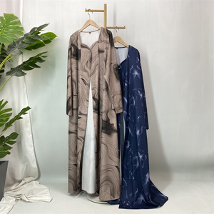 Popular Printed Open Abaya Muslim Women Modest Long Sleeve Abaya Dubai Style Kaftan with <b>Pockets</b> 1498# - Product Image 6