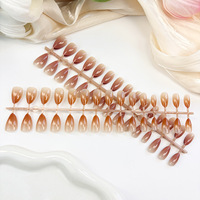 24 faux ongles portables courts en amande, rose et blanc, motif goutte d'eau, dégradé de couleur, ongles artificiels