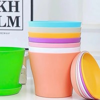 Pots de fleurs en plastique, jardinières pour balcons, pots à plantes succulentes avec plateau, pour jardin, intérieur, bonsaï, multicolores