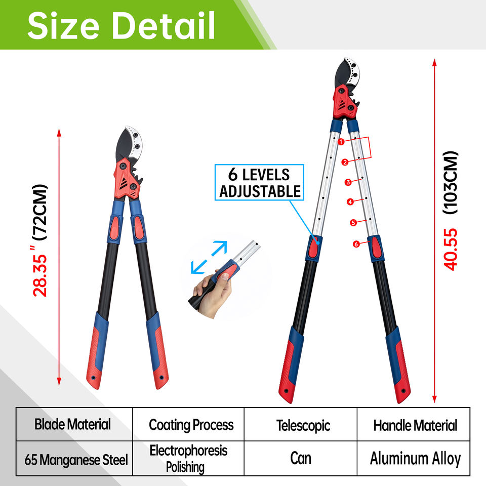 Heavy Duty Telescopic Tree Loppers 65Mn Steel Blade 6-Level Adjustable ...